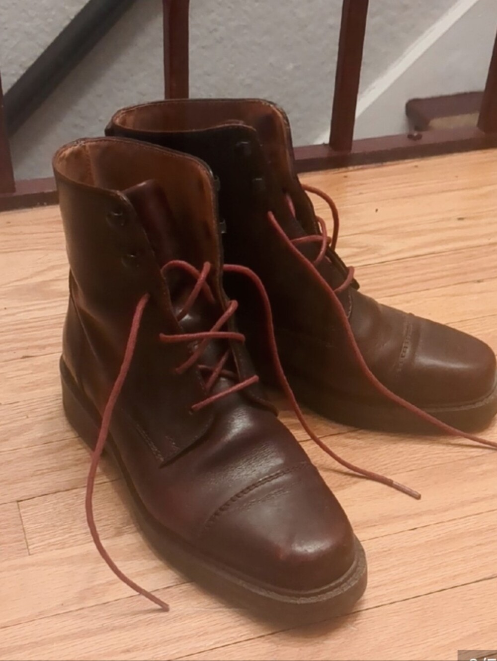 Burgundy Leather Lace-Up Boots